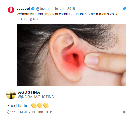 Китаянка потеряла возможность слышать мужские голоса