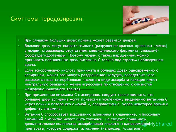Аскорбиновая кислота передозировка симптомы