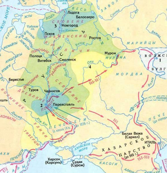 Карта: походы владимира и ярослава мудрого — история России