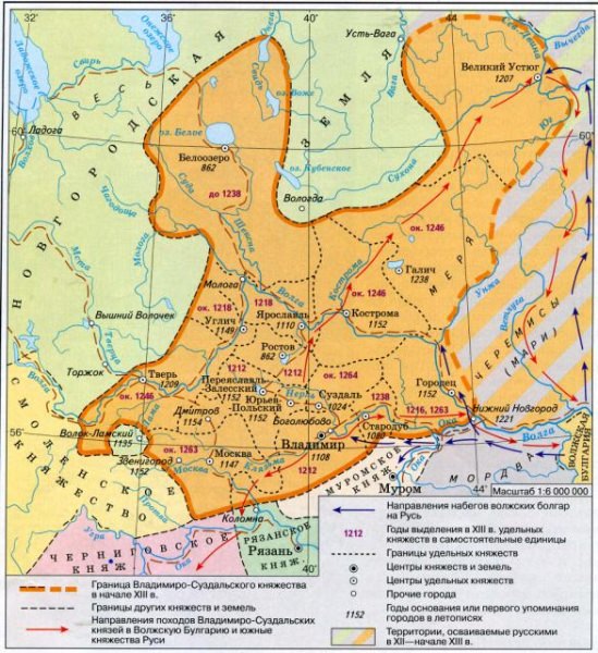 Карта: развитие владимиро-суздальского княжества — история России