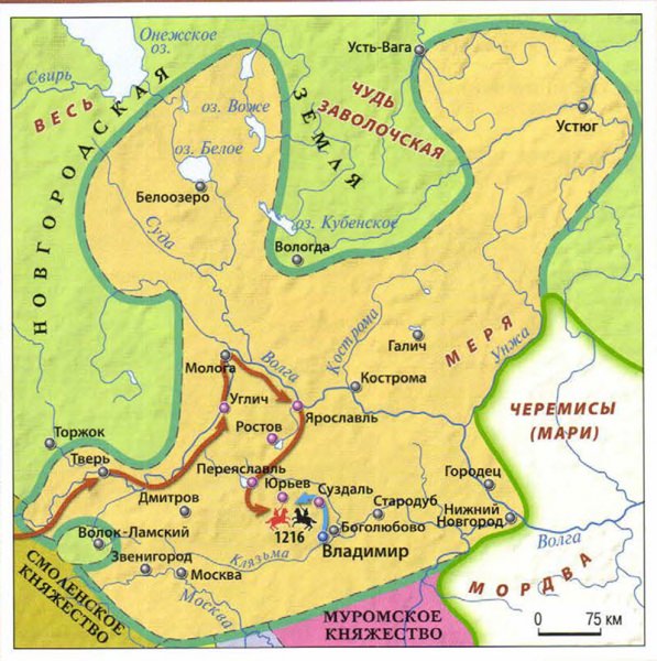 Карта: развитие владимиро-суздальского княжества — история России