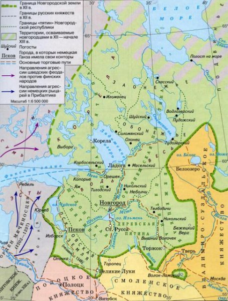 Карта: территориальное расположение новгородской земли — история России