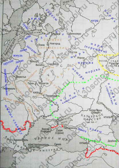 Карта: восточные славяне в 7-9 веках — история России