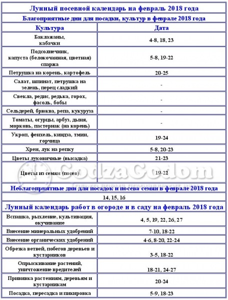 Лунный календарь огородников и садоводов на февраль 2018 года