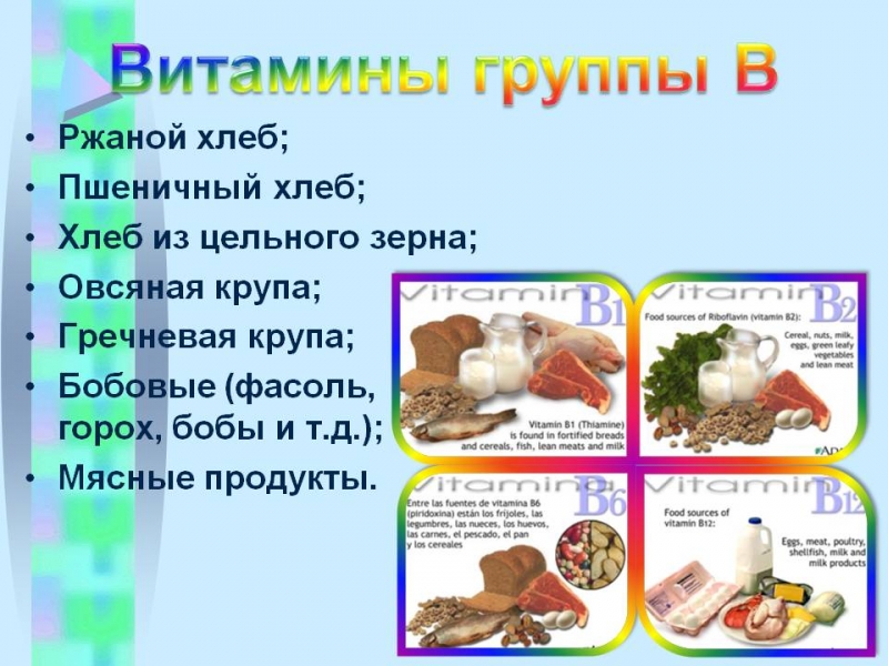 Продукты с витаминами группы в