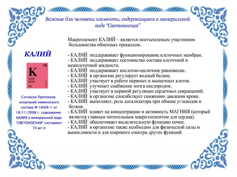 Суточная доза калия для человека